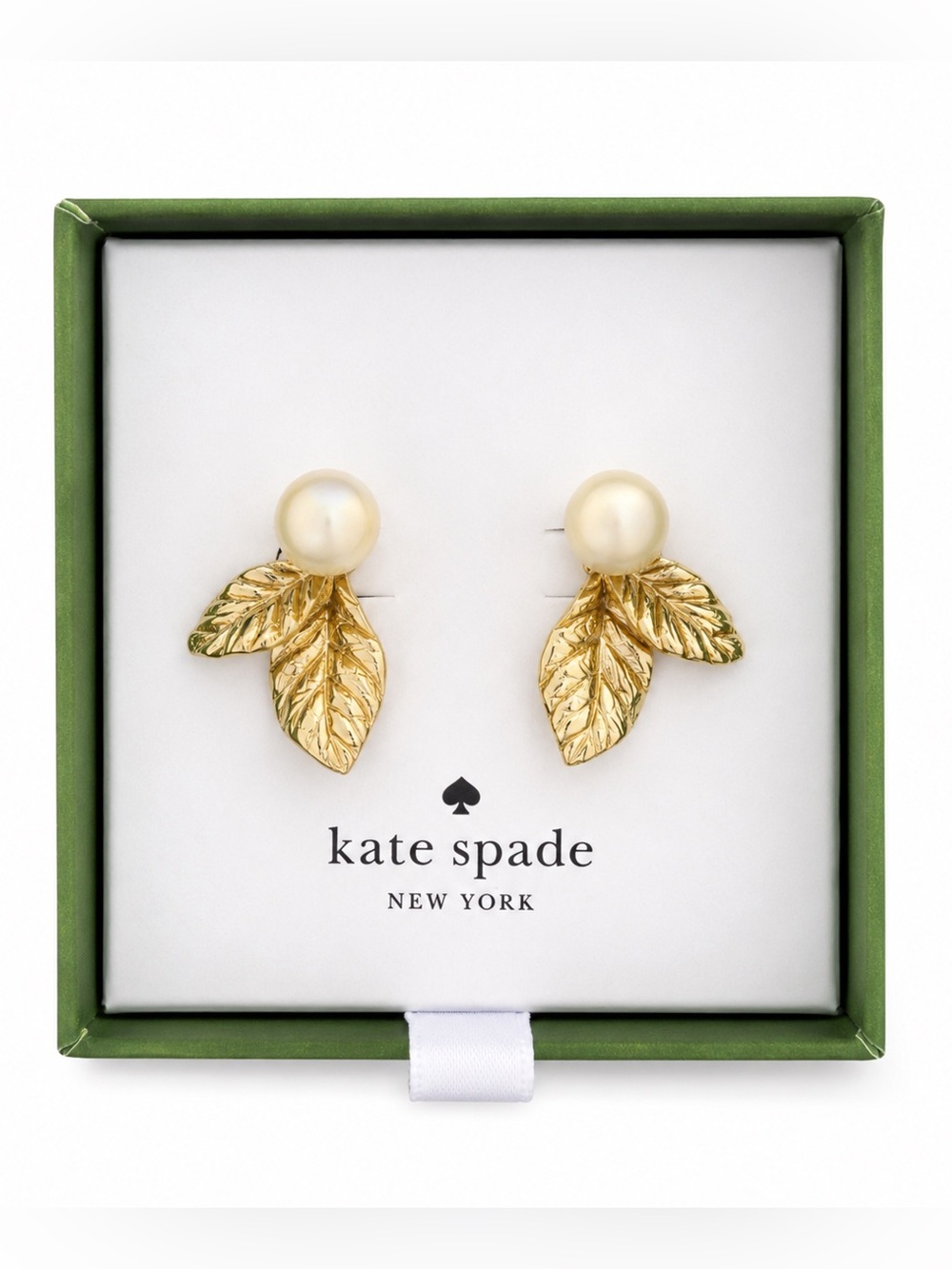 NIB Kate Spade Gold Leaf Pearl Stud Earrings